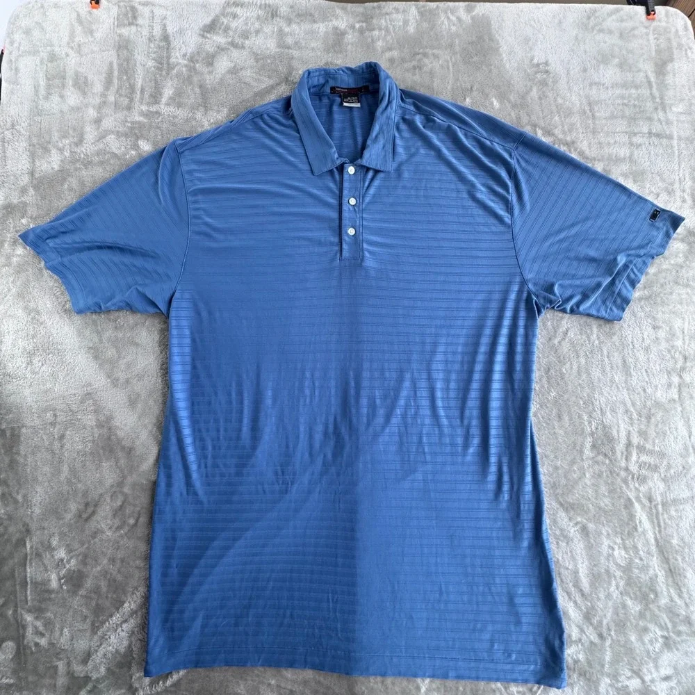 Nike Tiger‎ Woods Polo Shirt Mens XXL Blue Golf Dri Fit Striped Performance